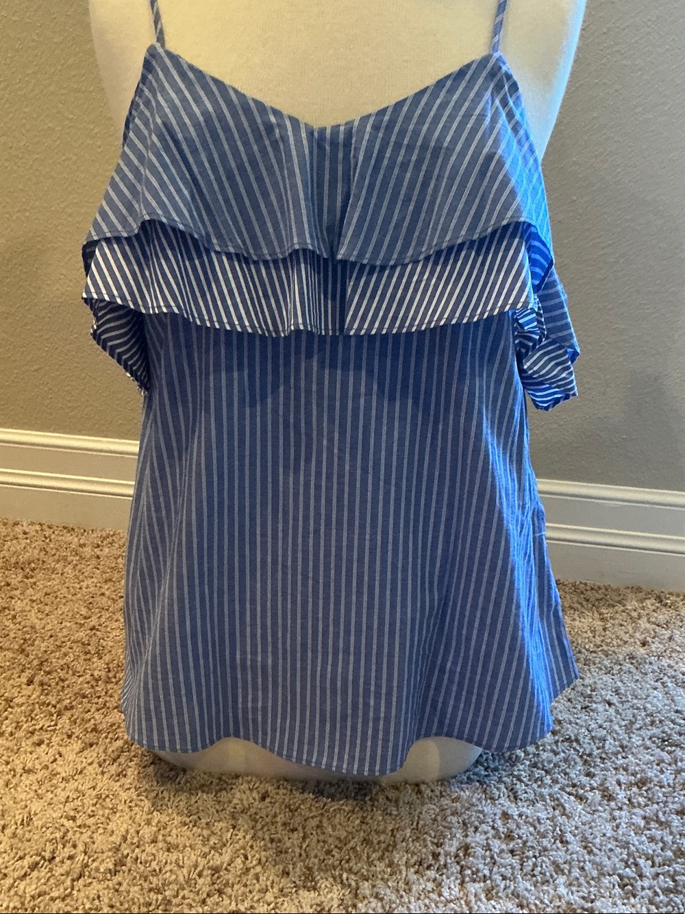 ✨A New Day - Summer fun in Blue and White Striped Ruffle Cami Top